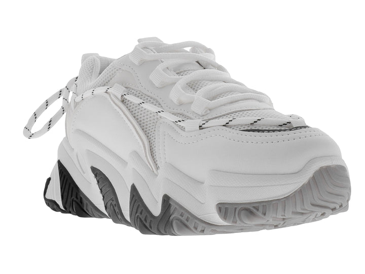Tenis deportivos ATOK color blanco con suela robusta en tonos gris y blanco.