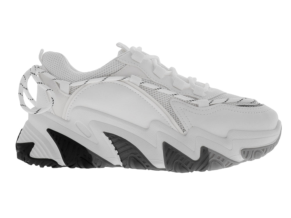 Tenis deportivos ATOK color blanco con suela robusta en tonos gris y blanco.