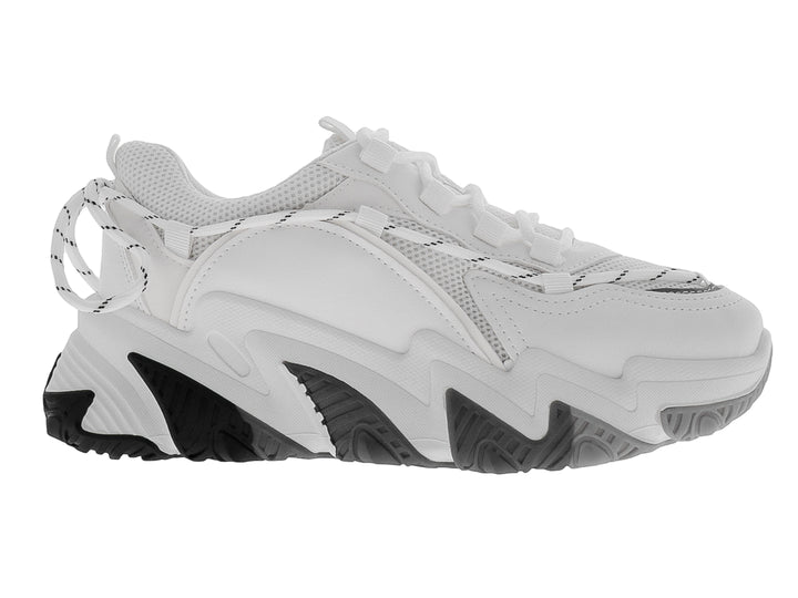 Tenis deportivos ATOK color blanco con suela robusta en tonos gris y blanco.