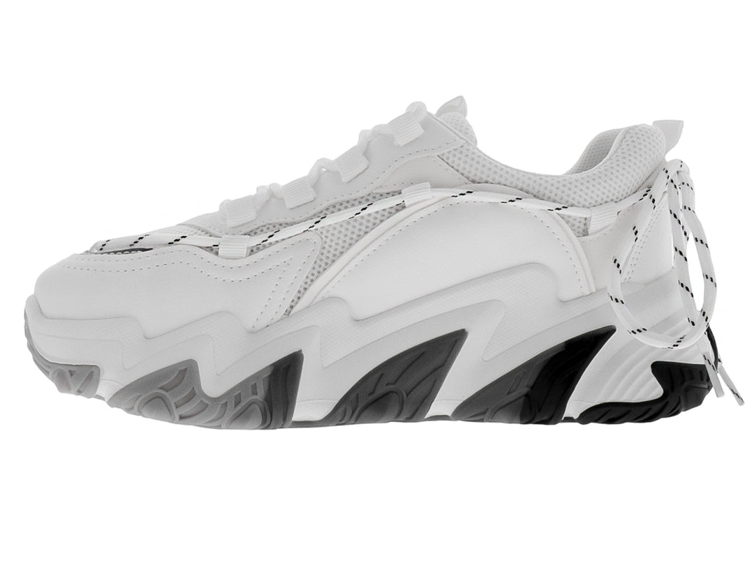 Tenis deportivos ATOK color blanco con suela robusta en tonos gris y blanco.