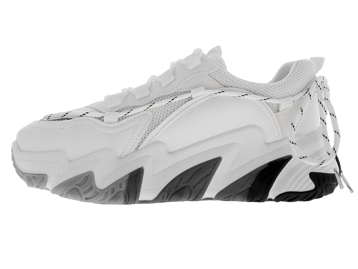 Tenis deportivos ATOK color blanco con suela robusta en tonos gris y blanco.