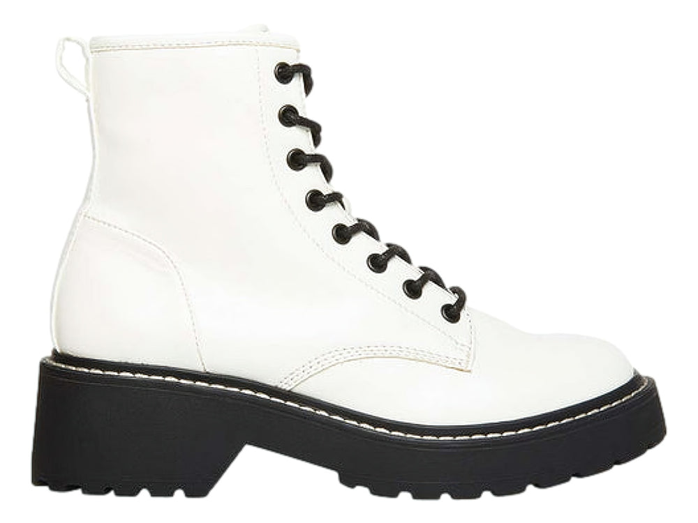 Botas blancas de caña media con agujetas y suela gruesa negra tipo track para Mujer.