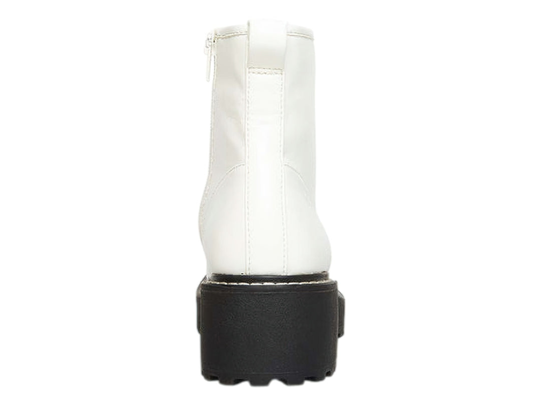 Botas blancas de caña media con agujetas y suela gruesa negra tipo track para Mujer.