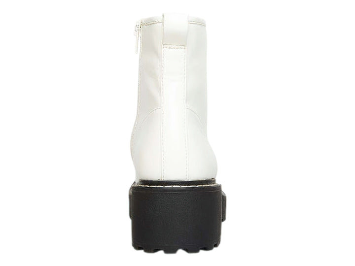 Botas blancas de caña media con agujetas y suela gruesa negra tipo track para Mujer.