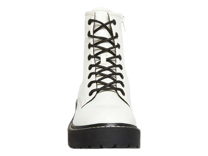 Botas blancas de caña media con agujetas y suela gruesa negra tipo track para Mujer.