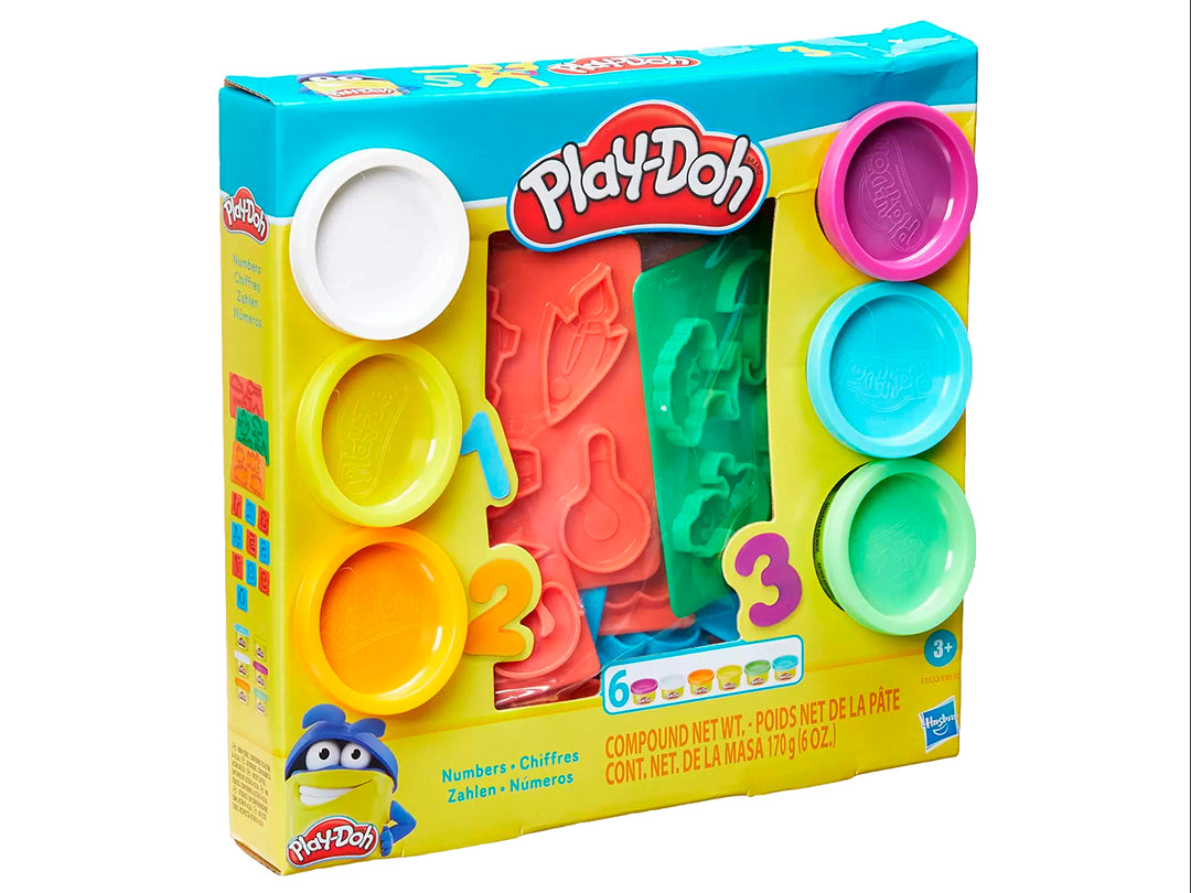 Set de juego educativo Play-Doh Fundamentals Números con moldes coloridos en empaque rectangular.