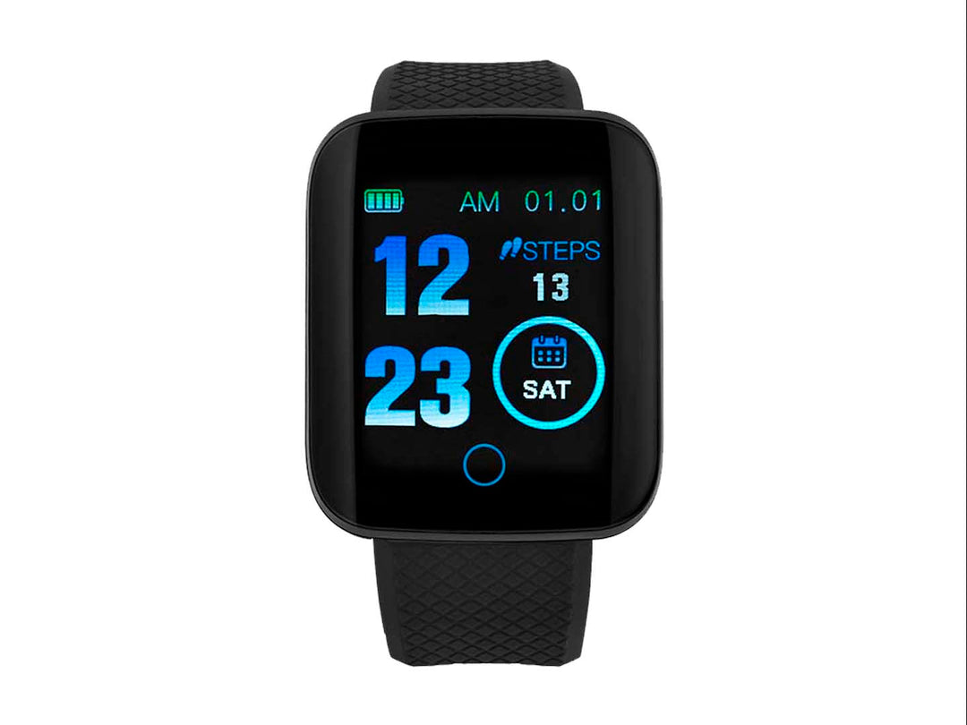 Reloj inteligente Green Leaf de color negro con pantalla cuadrada digital y correa de material sintético.