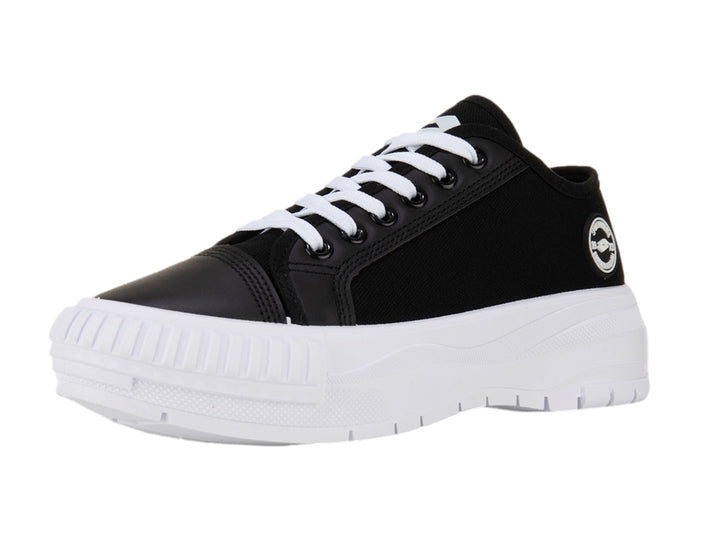 Tenis Lotto Ruvin W Low color negro con suela blanca ancha y cordones blancos.