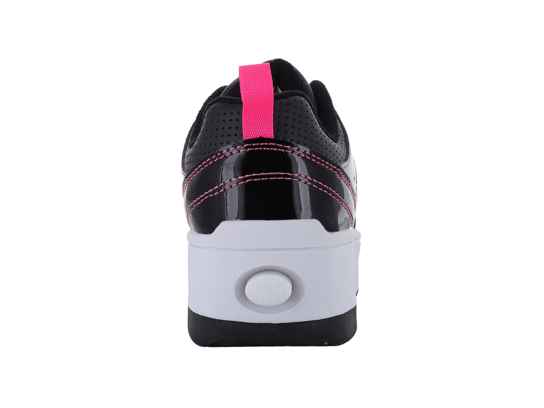 Patín Heelys negro con plataforma blanca y estampado multicolor de arcoíris y letras POP.