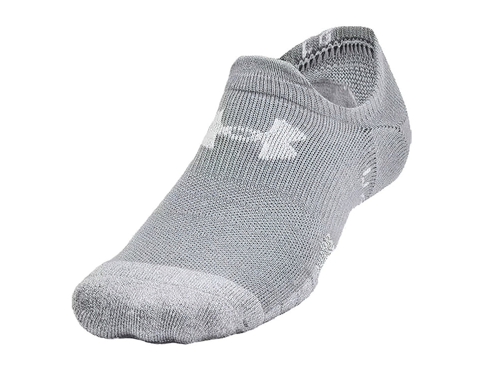 Paquete de tres pares de calcetines Under Armour no show en colores gris, blanco y negro.