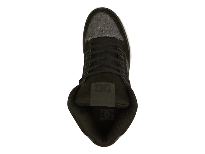 Tenis DC Shoes Pure High-Top en color negro y gris con suela blanca.