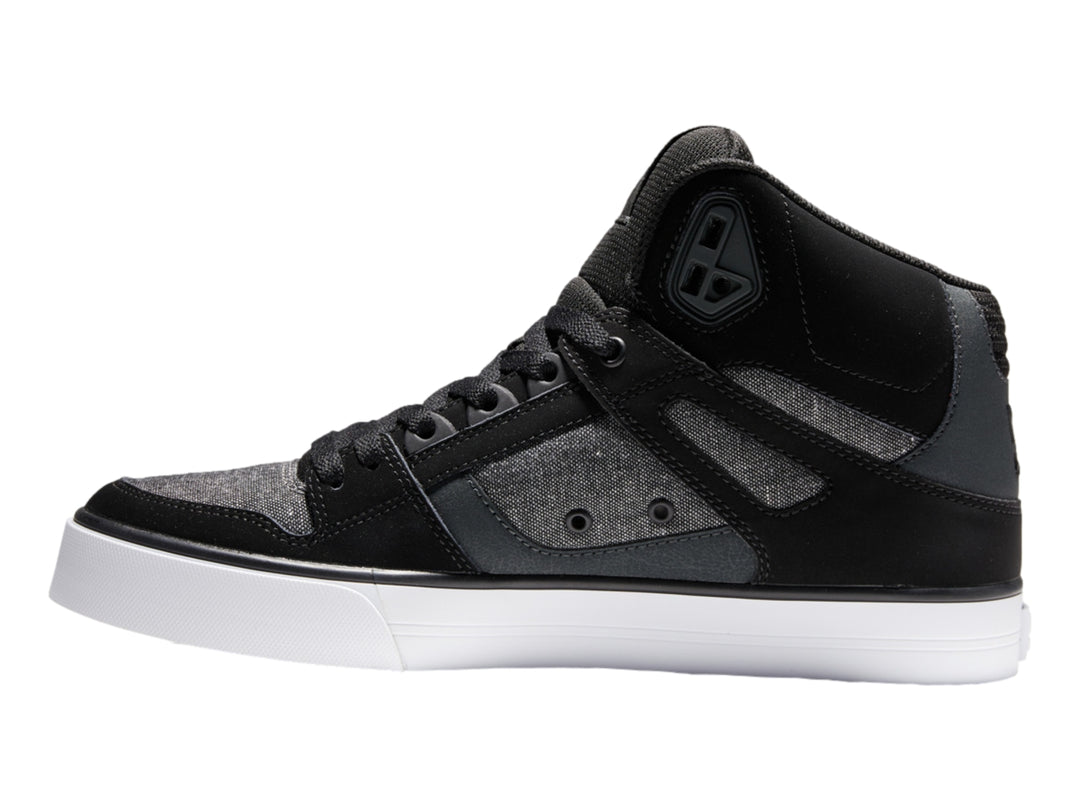 Tenis DC Shoes Pure High-Top en color negro y gris con suela blanca.
