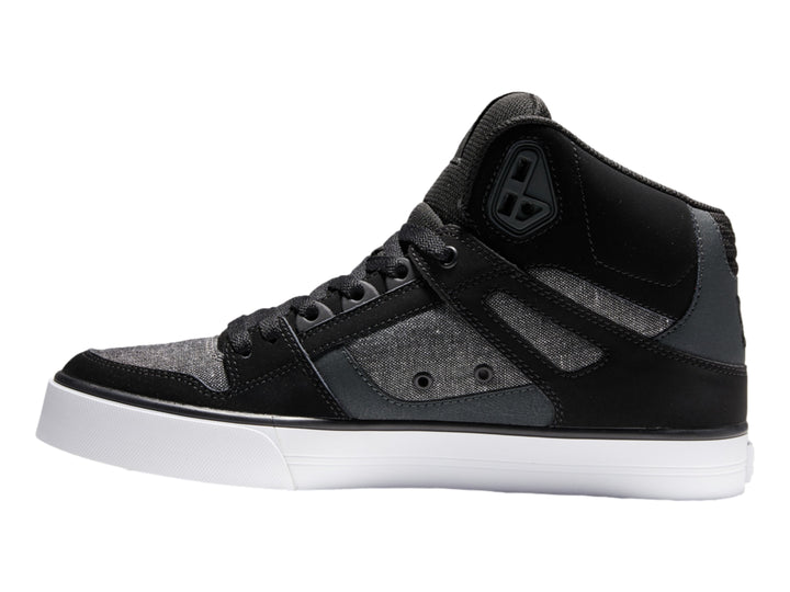 Tenis DC Shoes Pure High-Top en color negro y gris con suela blanca.