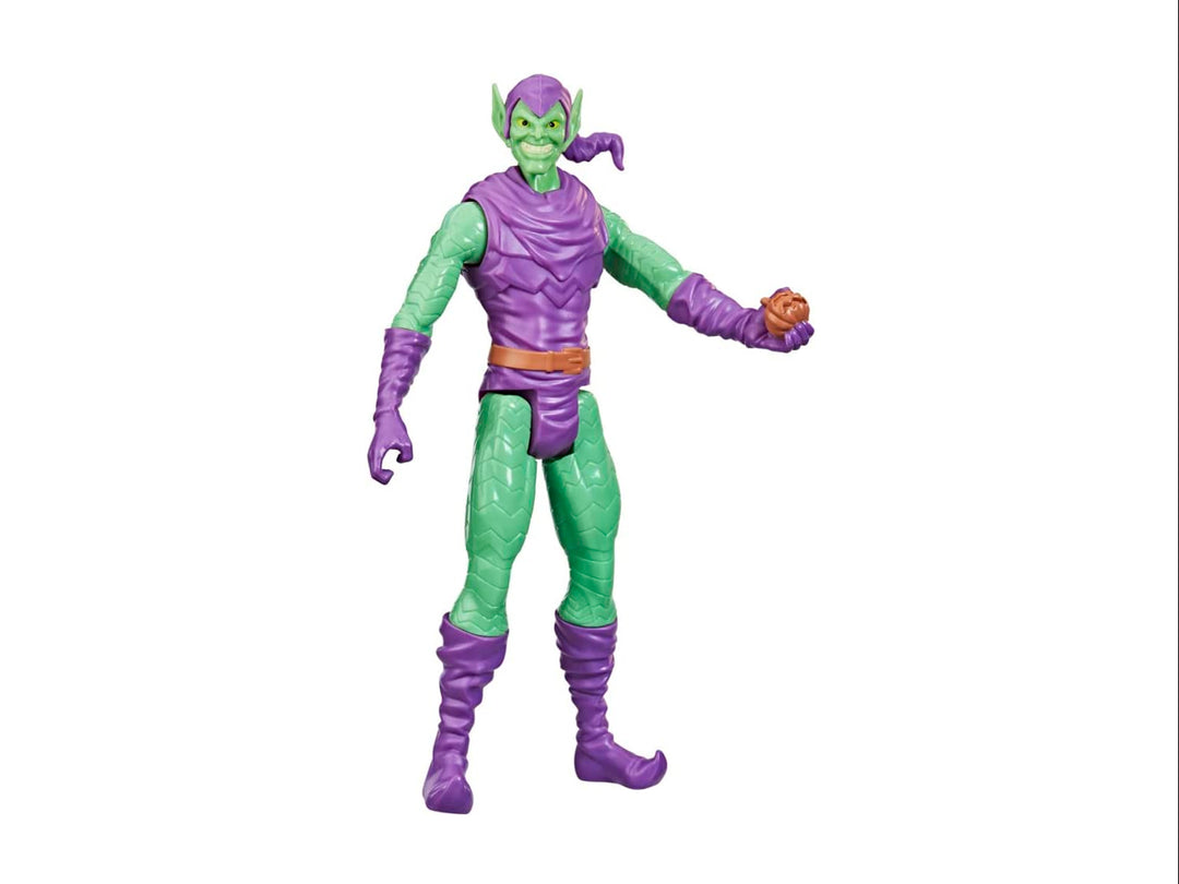 Figura de acción del Duende Verde de Marvel Titan Hero Series junto a su empaque original.