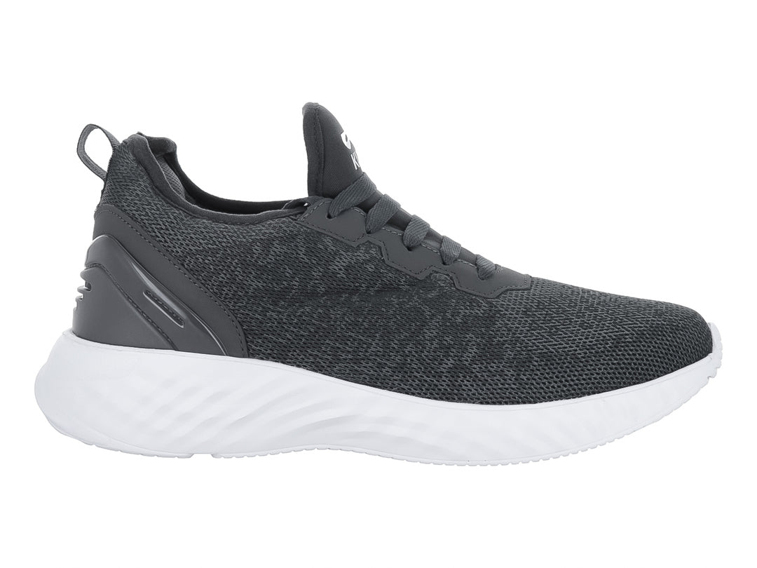 Tenis deportivos KINECT color gris oxford con suela blanca, diseño de malla y corte bajo.