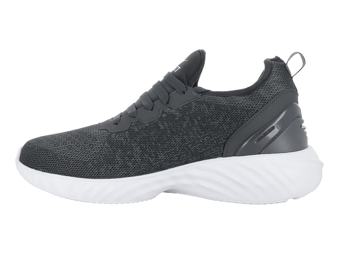 Tenis deportivos KINECT color gris oxford con suela blanca, diseño de malla y corte bajo.