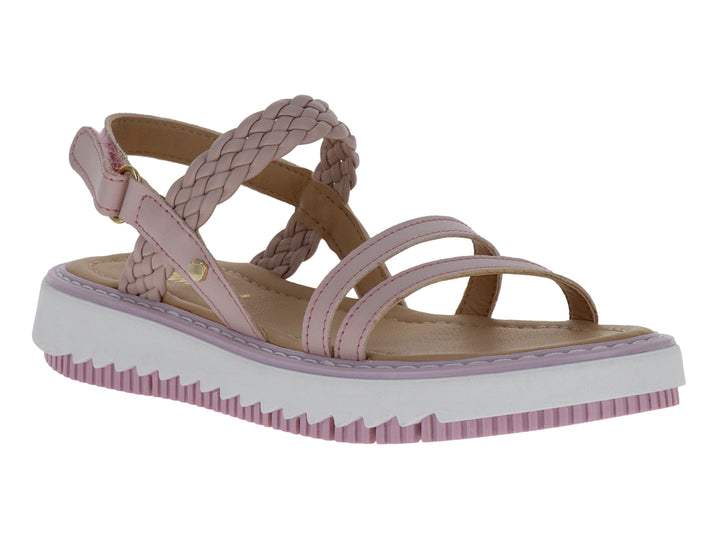 Sandalias color rosa con plataforma blanca y correas trenzadas para Niña.