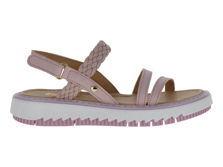 Sandalias color rosa con plataforma blanca y correas trenzadas para Niña.
