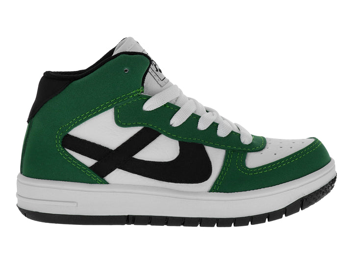 Tenis infantiles marca Panam en colores blanco y verde con detalles en negro y suela blanca.