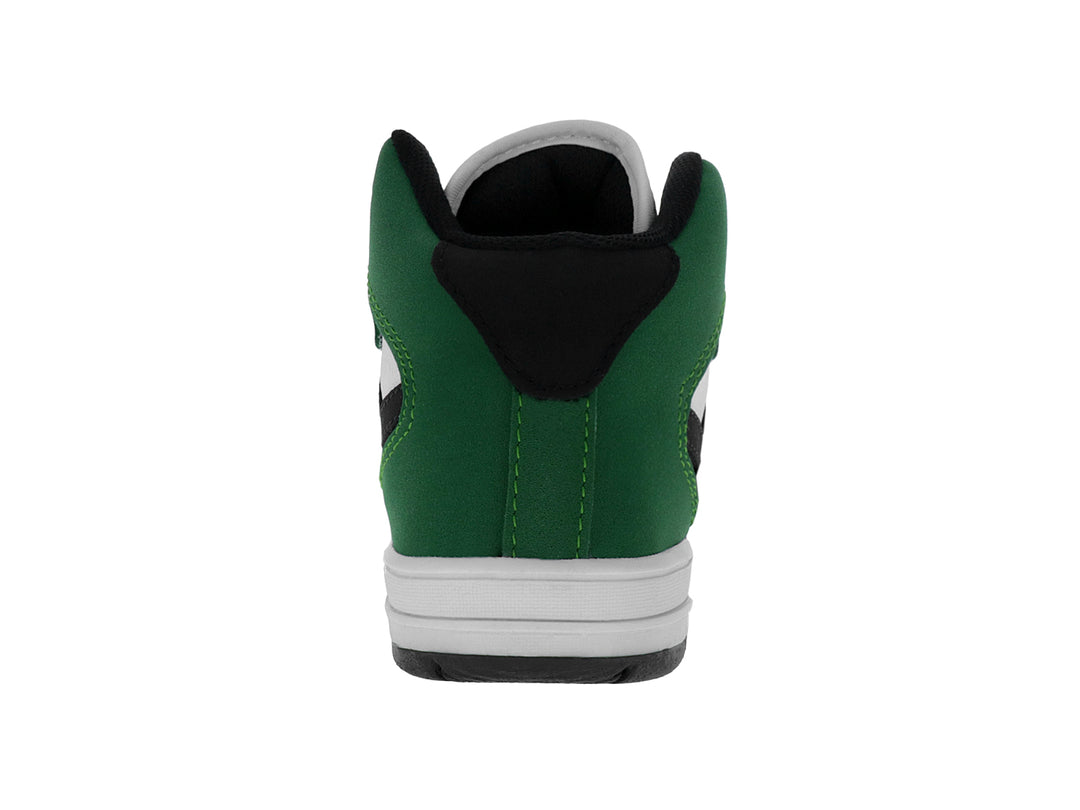 Tenis infantiles marca Panam en colores blanco y verde con detalles en negro y suela blanca.