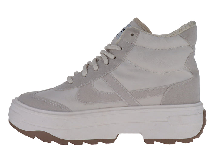 Tenis marca PANAM color ostión con suela de plataforma gruesa y diseño casual.