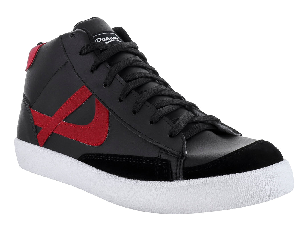 Tenis Panam color negro con detalles en rojo y suela blanca, estilo casual.