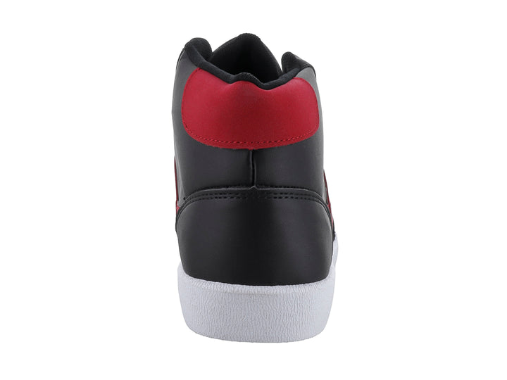 Tenis Panam color negro con detalles en rojo y suela blanca, estilo casual.