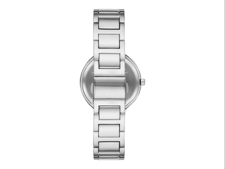Set de 5 piezas Folio en color plata que incluye un reloj analógico y cuatro pulseras decoradas con cristales.