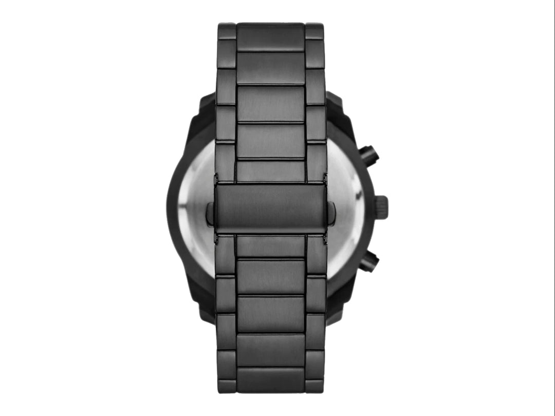 Set de 3 piezas para hombre que incluye un reloj negro, una pulsera de cuero negra y un llavero azul.