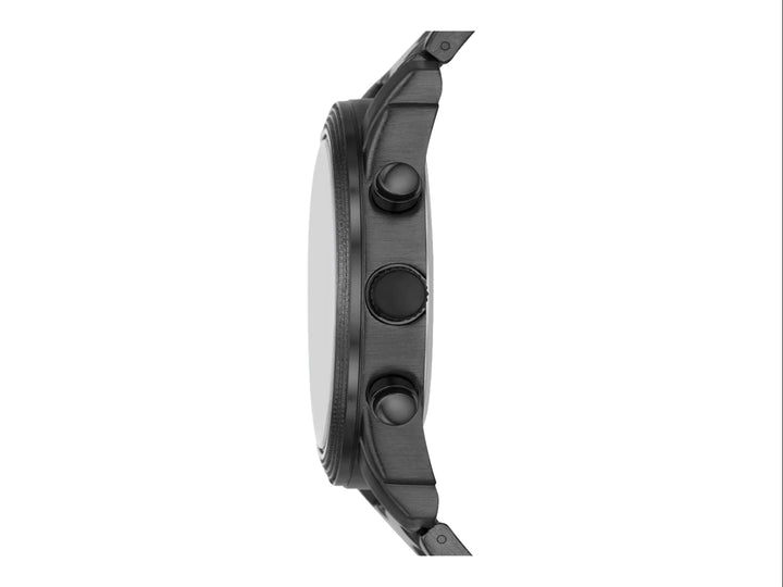 Set de 3 piezas para hombre que incluye un reloj negro, una pulsera de cuero negra y un llavero azul.