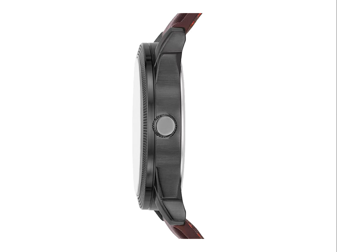 Set de 5 piezas para hombre que incluye un reloj color café con correa de piel y cuatro pulseras coordinadas.