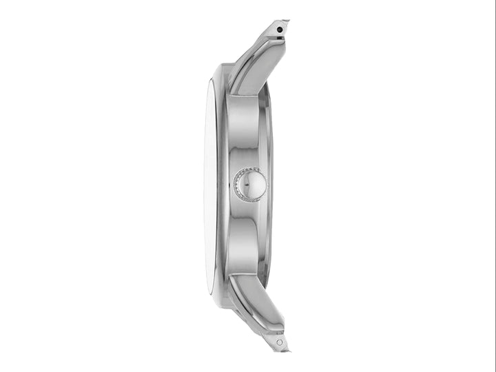 Set de 5 piezas para Hombre que incluye un reloj plateado con esfera negra y cuatro pulseras a juego.