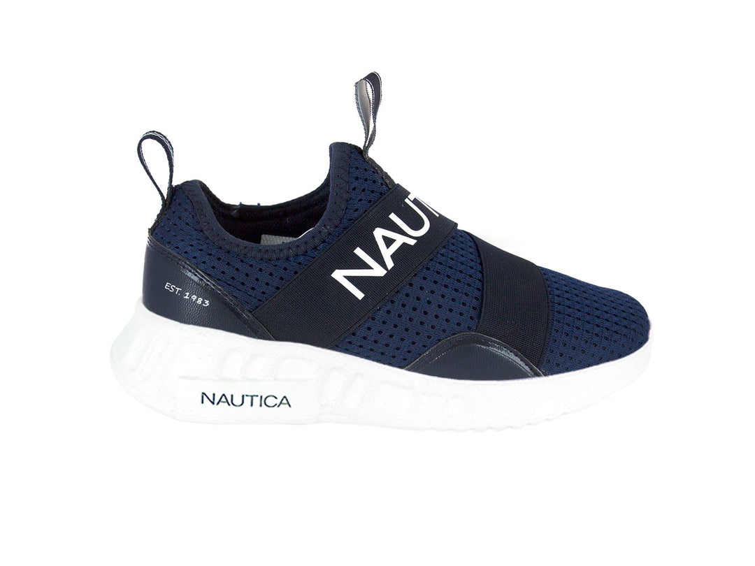Tenis Nautica para niño en color azul marino con suela blanca y diseño slip-on.