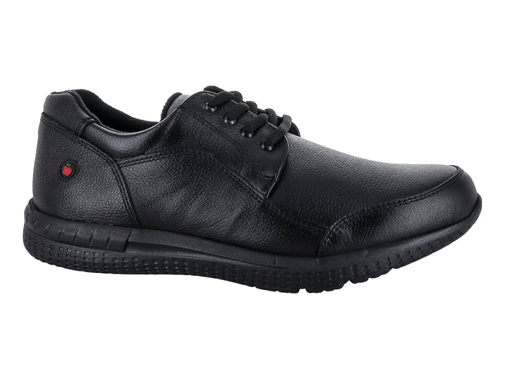 Zapato casual de piel color negro con agujetas y suela gruesa para hombre.