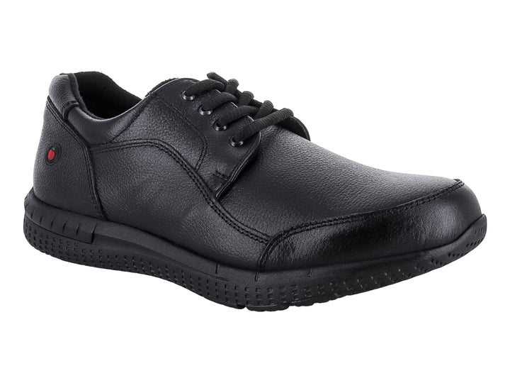 Zapato casual de piel color negro con agujetas y suela gruesa para hombre.