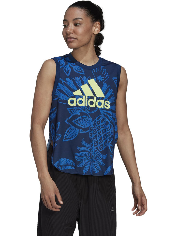 Playera sin Mangas Adidas Farm Rio Azul y Amarillo