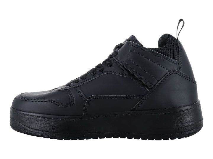 Tenis urbanos color negro marca THENTIC con agujetas y correa lateral.