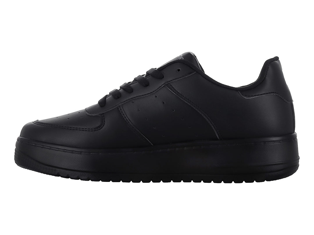 Tenis casuales color negro total con suela ancha y cordones, marca THENTIC.
