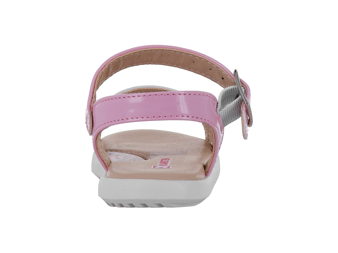 Sandalia para niña de marca Karsten en colores rosa, blanco y morado con cierre de hebilla y suela blanca.