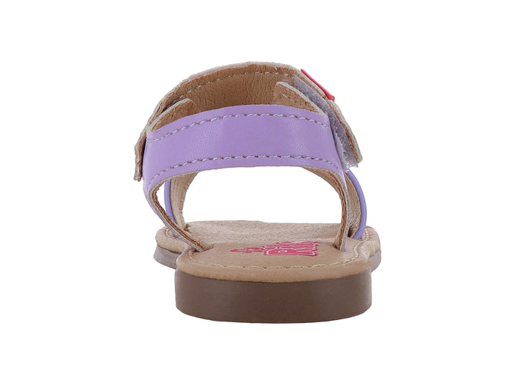 Sandalia plana para bebé color lila con tiras combinadas y correa de velcro.