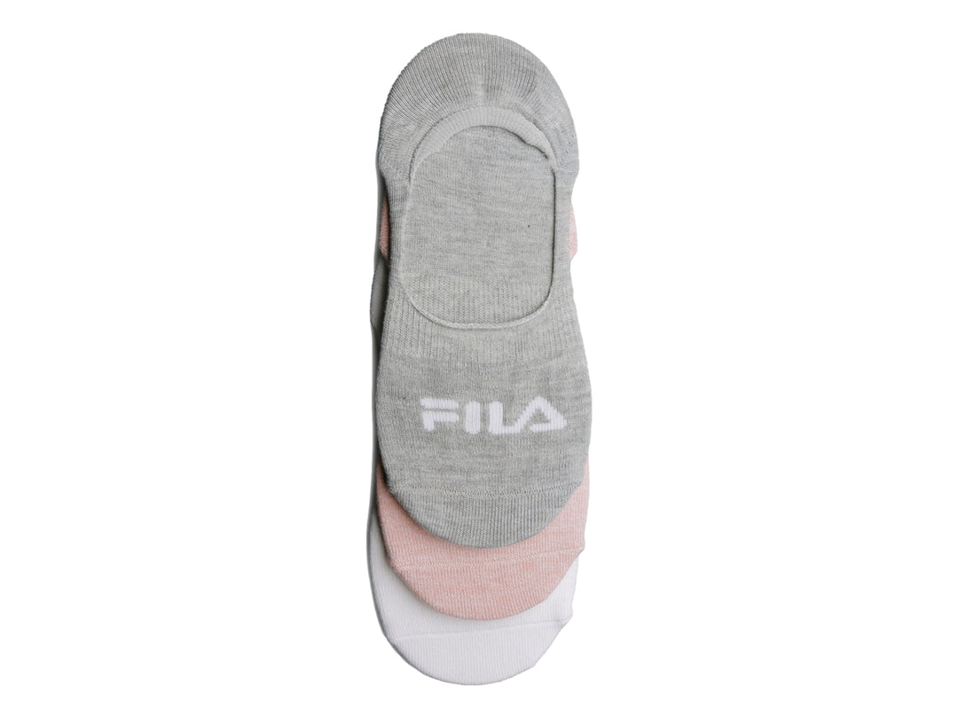 Pack de tres pares de calcetines cortos FILA en colores gris, rosa y blanco.