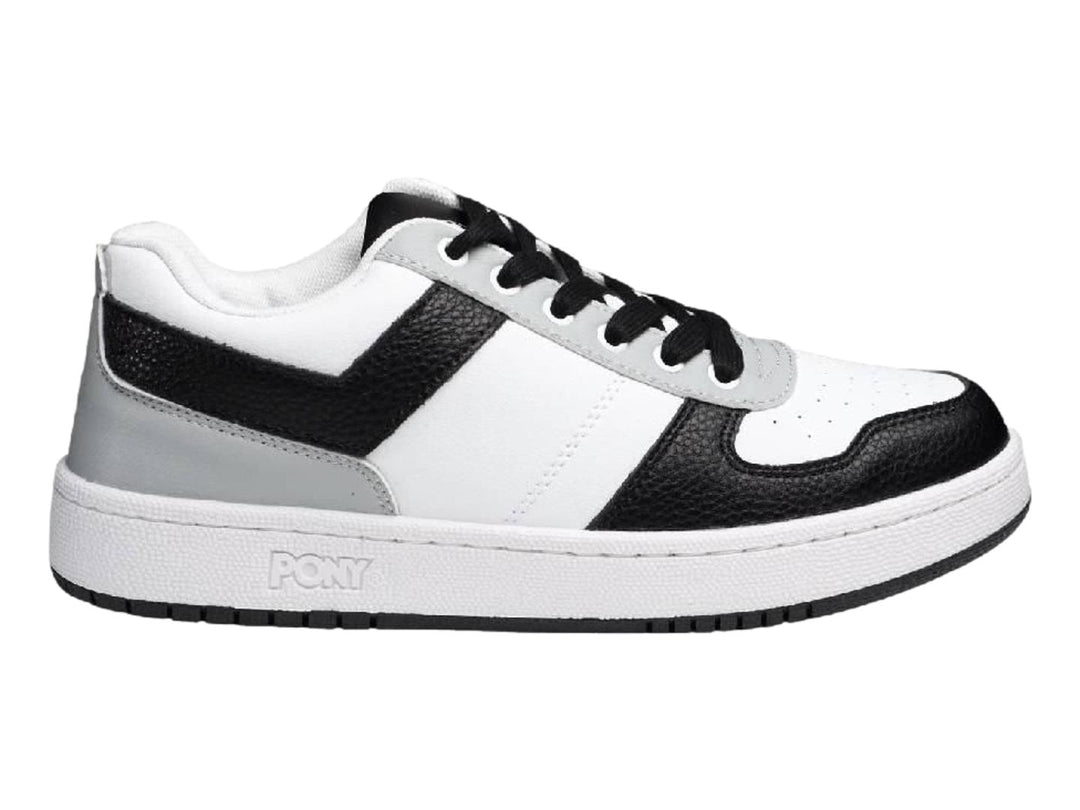Tenis PONY City Wings en colores blanco, negro y gris con suela blanca y cordones negros.