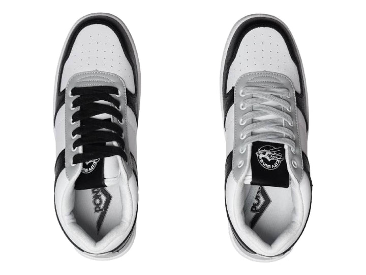 Tenis PONY City Wings en colores blanco, negro y gris con suela blanca y cordones negros.