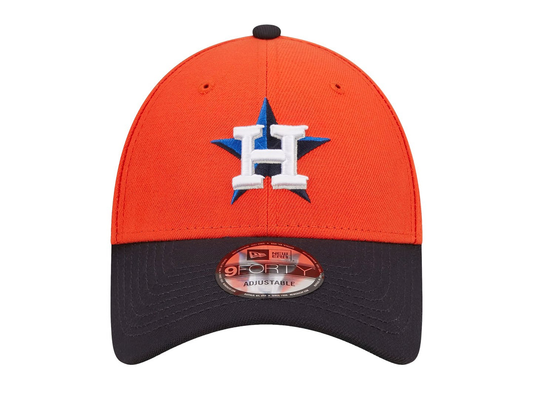 Gorra New Era de los Houston Astros en color naranja con visera negra y logotipo bordado al frente.
