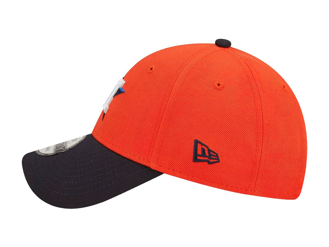 Gorra New Era de los Houston Astros en color naranja con visera negra y logotipo bordado al frente.