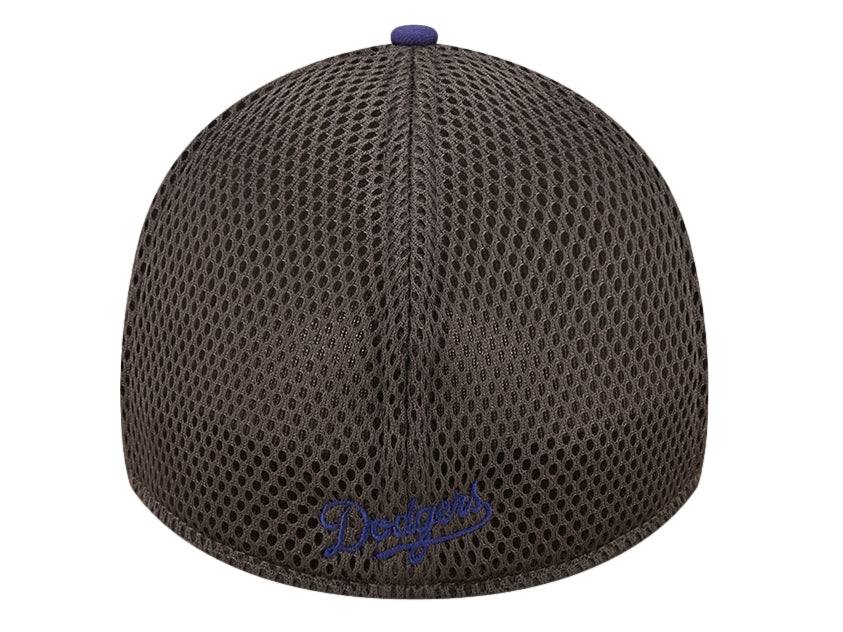 Gorra New Era de los Dodgers de Los Ángeles en color azul oscuro con panel trasero de malla gris y logo blanco frontal.