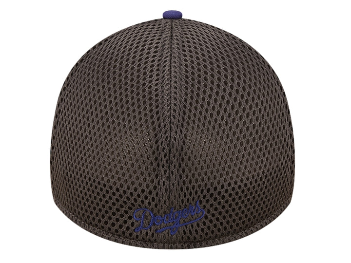 Gorra New Era de los Dodgers de Los Ángeles en color azul oscuro con panel trasero de malla gris y logo blanco frontal.