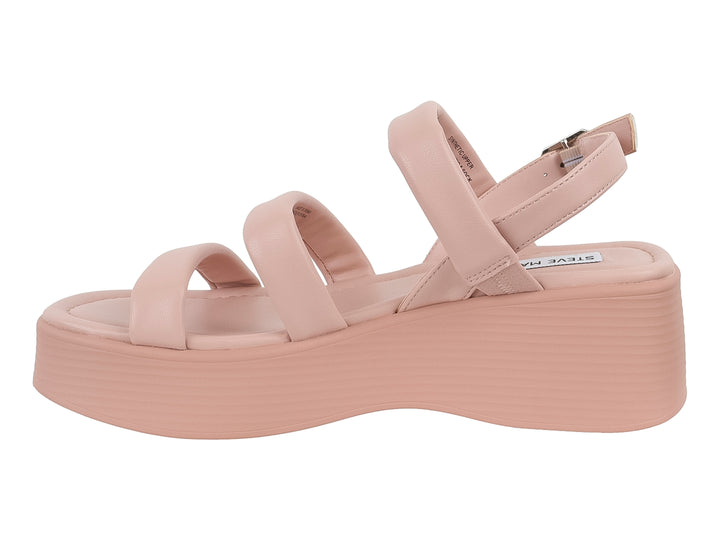 Sandalia Steve Madden color blush con plataforma alta y tiras frontales ajustables con hebilla.
