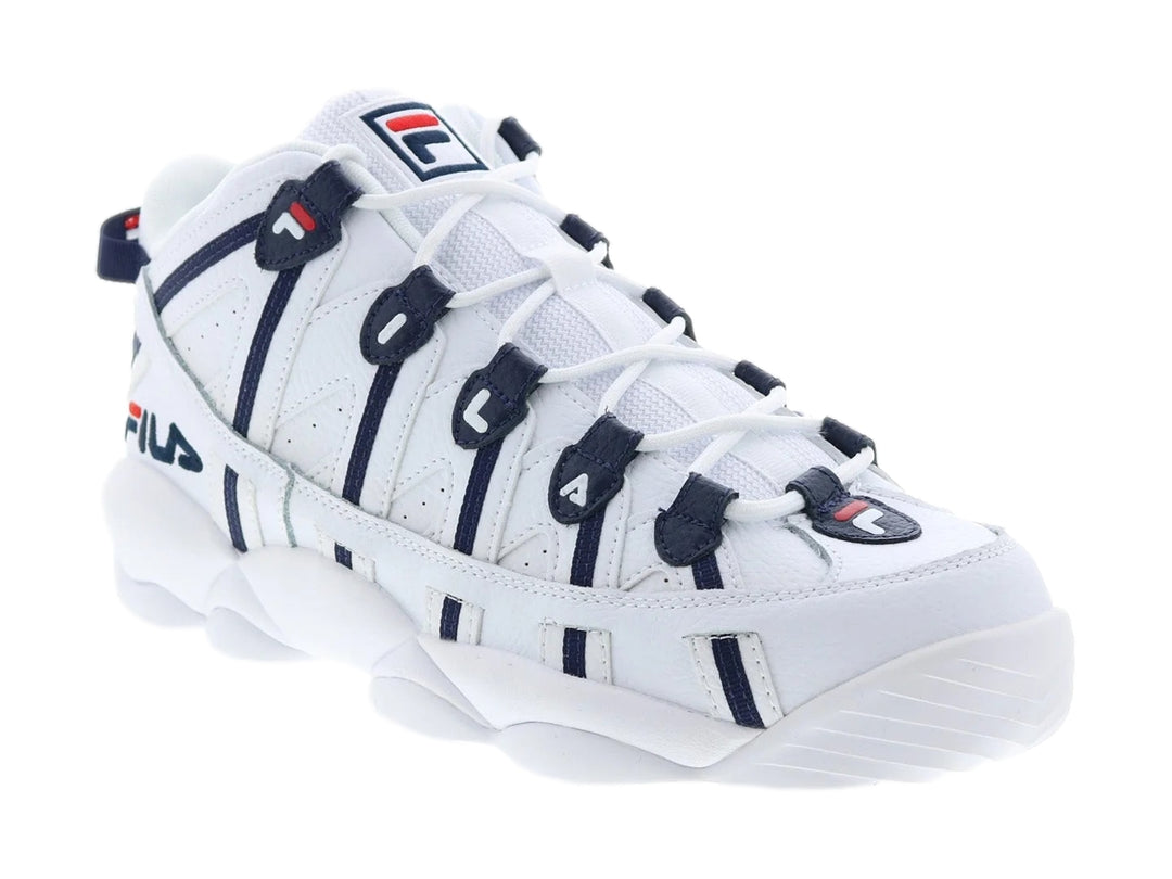 Tenis FILA Stackhouse Spaghetti blancos con detalles en azul marino para hombre.