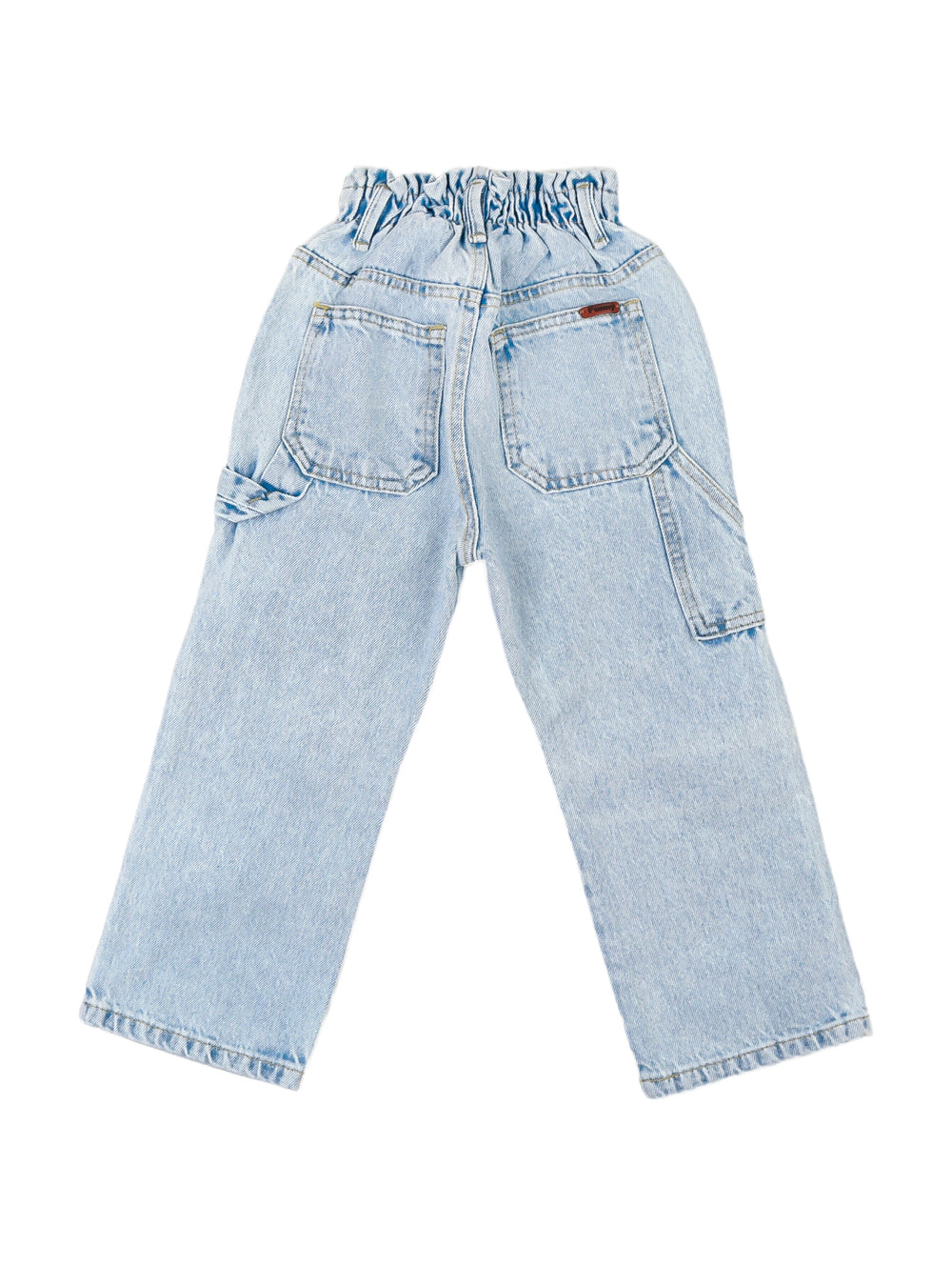 Pantalones jeans cargo wide leg en color azul claro con cintura elástica.